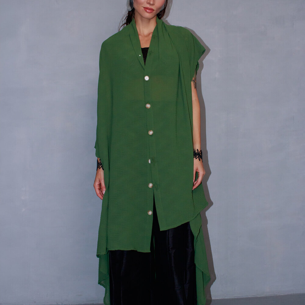 ECO_BRUTALIS-50 ECO_BRUTALIS-53 Balangada plissado verde, tecido plissado, marca luan valloto, slow fashion moda sustentável